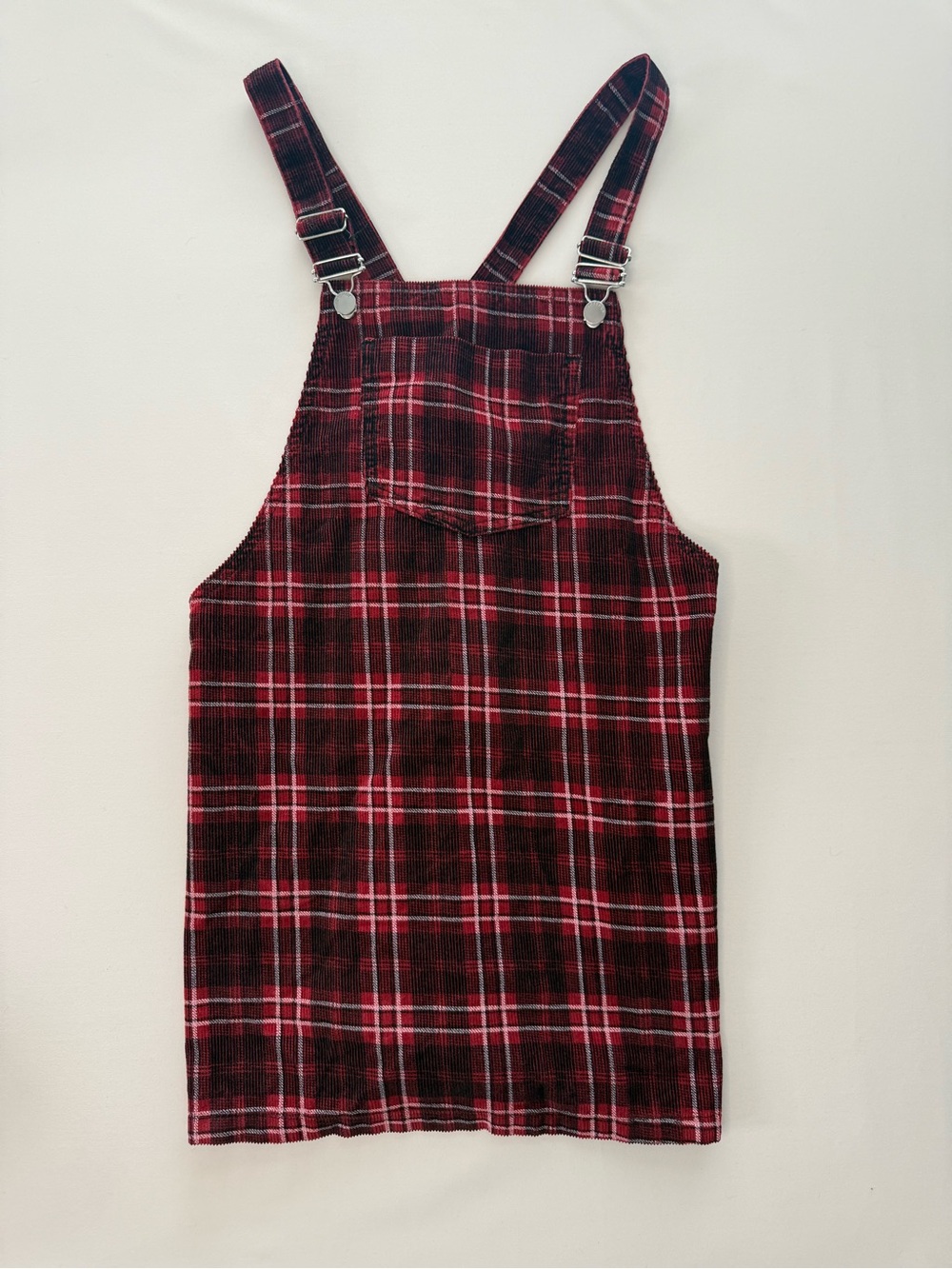 Topshop Petite red plaid corduroy pinafore overall dress size US 6 / UK 10